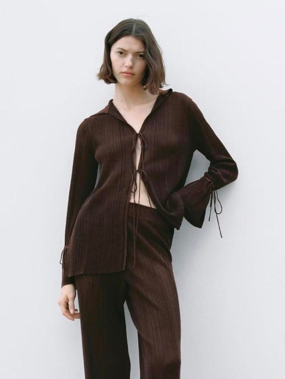Zara Textured Knit Co-Ord SET - Chocolate Brown - Size Small